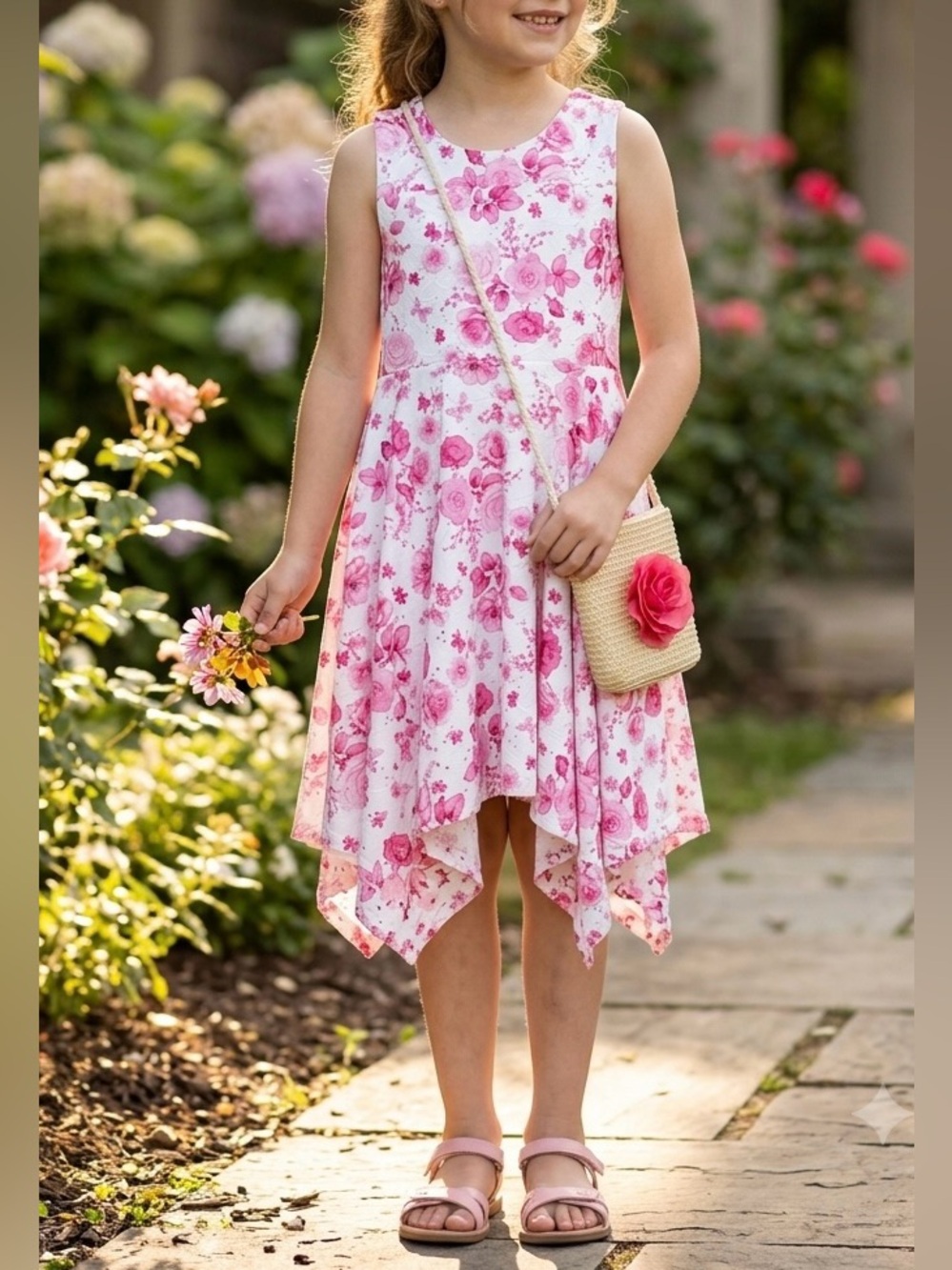 This is a NEW Tahari Girls pink and white floral sleeveless skater dress.